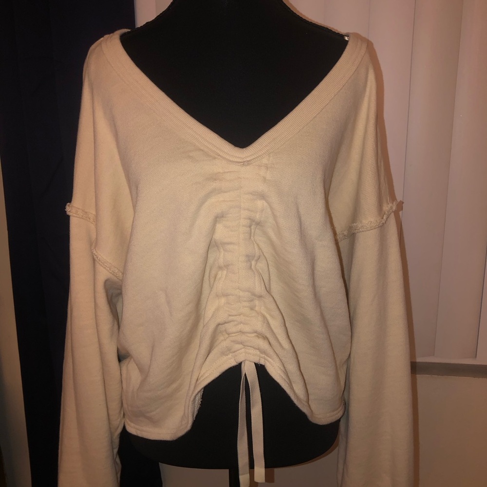 JoyLab Cream Ruched Tie Front Blouse